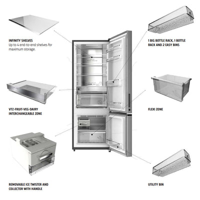 313L Bottom Mount Fridge/Freezer In Black Stainless Steel (Carton Damaged)